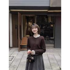 批发韩版复古时尚气质<b class='q'>长袖</b>针织开衫女秋冬季小香风毛衣外套木耳边上衣