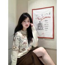 批发费尔岛小鹿提花圆领毛衣女秋冬小众设计感显瘦套头针织衫上衣长袖