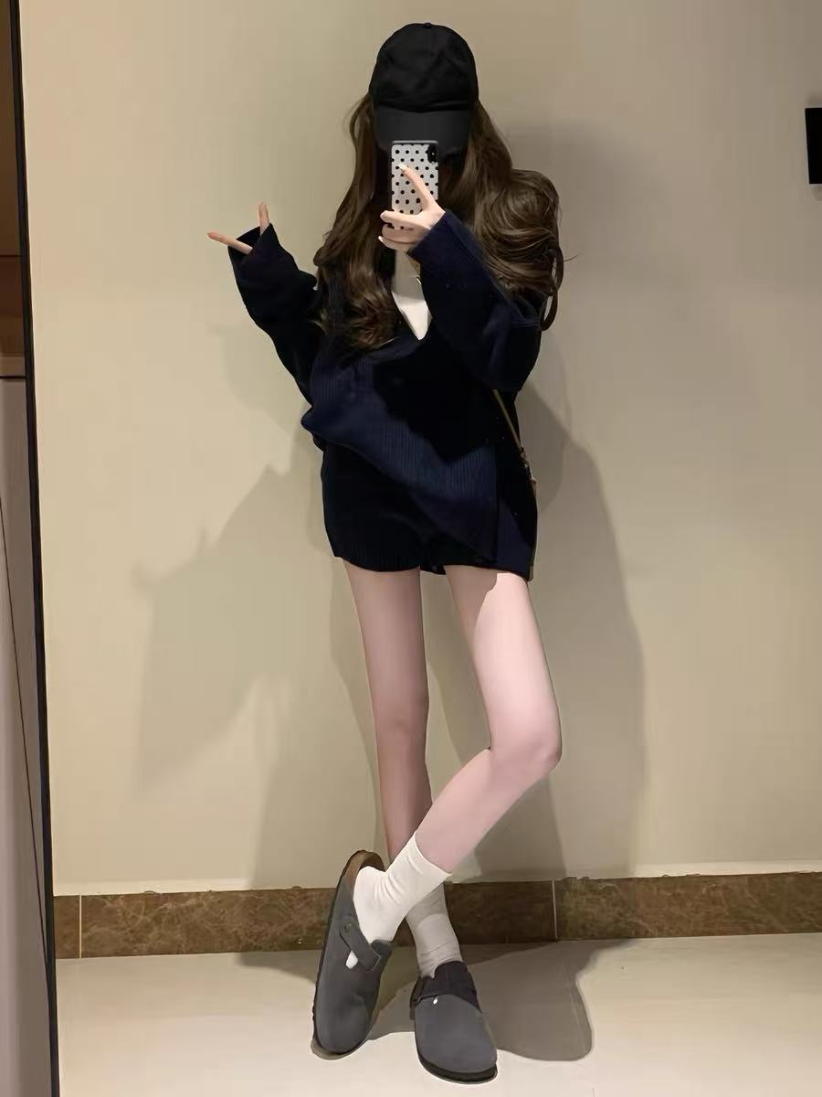 한 부서 분위기 센스 착용 가져 가라. 세트 디자인 센스 느긋한 바람 루즈핏 스웨터 하이웨이스트 반바지 투피스 세트 2026 봄