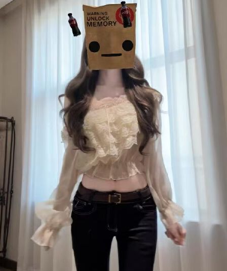 프랑스식 섹시함 오프숄더 프릴 레이스 셔츠 맨위 여성 디자인 센스 오프숄더 쉬폰 셔츠 작은 셔츠 여름