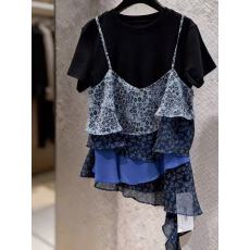 批发新款时尚高级上衣两件套吊带女碎花拼接飘逸百搭日常通勤<b class='q'>大码</b>女装