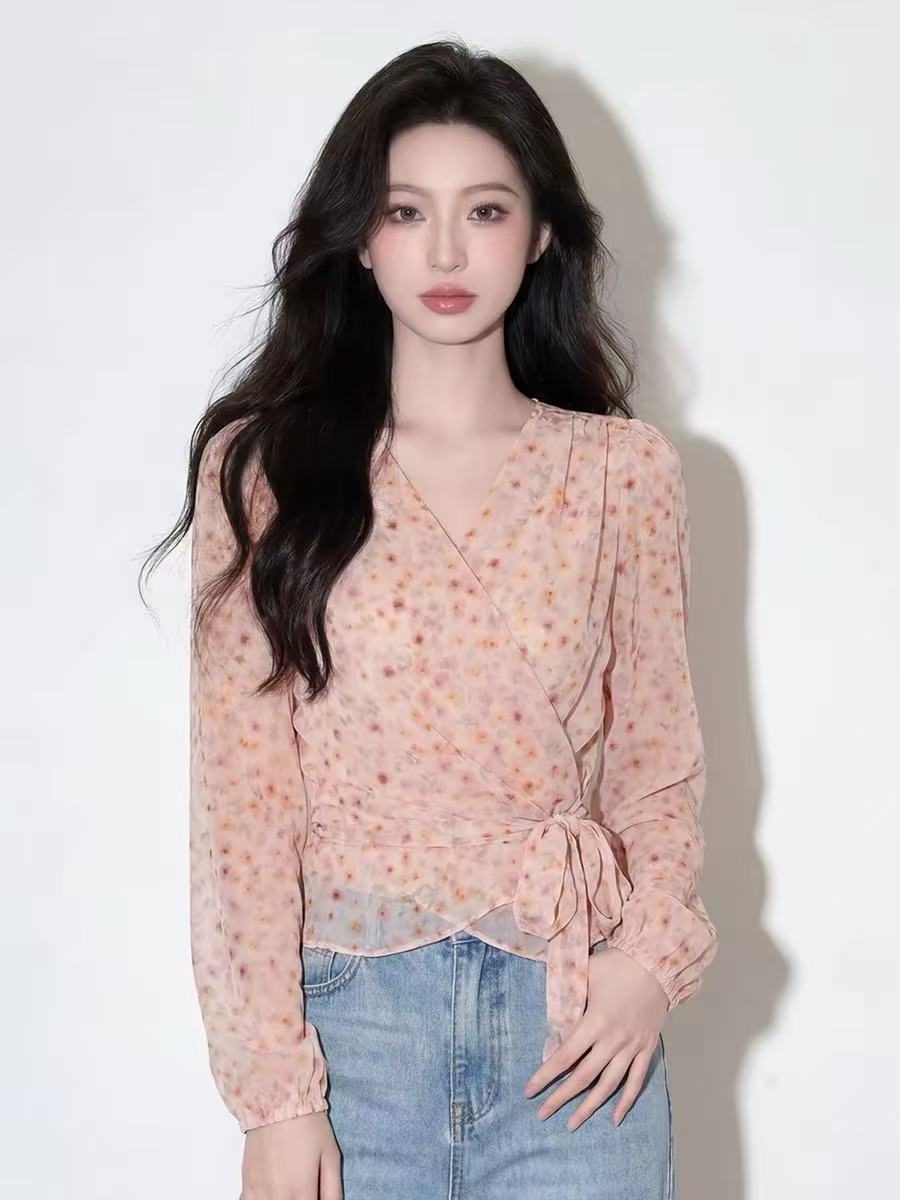 2026 봄 여름 새로운 프랑스식 벌룬 소매 핑크색 꽃무늬 여성 셔츠 높음 지혜 센스 착용 가져 가라. 아름다운 그레이트 봐. 의류