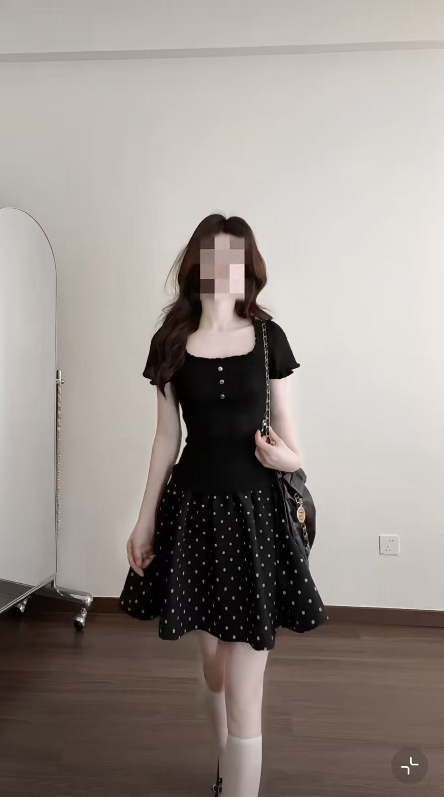 한 부서 순수한 욕망 바람 핫걸 착용 가져 가라. 고급 센스 미니멀리즘 몸매 가꾸기 니트 반팔 다용도 도트 무늬 반신 스커트 투피스 세트