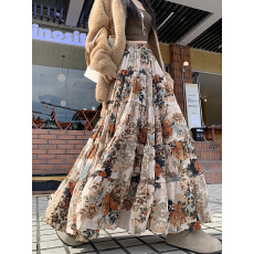 批发实拍~新款韩版百褶裙气质复古垂坠感流浪长裙超大摆裙女