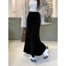 批发实拍秋冬新款韩版设计感丝绒鱼尾裙松紧腰显瘦包臀裙<b class='q'>长裙女</b>