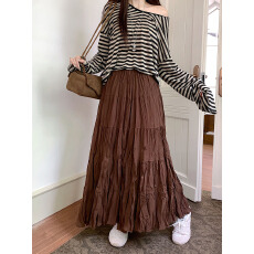 批发实拍实价~2025秋季新款大摆长裙宽松显瘦半裙复古褶皱设计感裙子