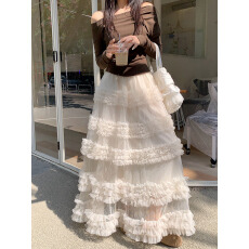 批发实拍~2026新款韩版重工<b class='q'>长裙</b>多层次蛋糕裙蓬蓬裙松紧腰纯色A字裙女