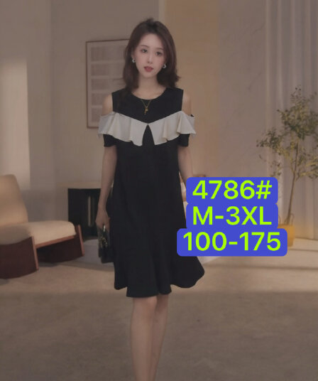 여름 부드러운 품격 패치워크 색상 검정색 반팔 드레스