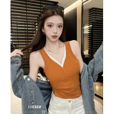 批发秋冬磨毛撞色假两件带胸垫背心宽肩修身显瘦美背背心<b class='q'>文胸</b>一体式