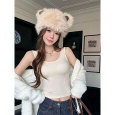 批发辣妹性感风U领磨毛保暖背心修身显瘦女固定带胸垫百搭上衣