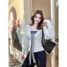 批发辣妹早秋套装女2025新款绑带条纹抹胸上衣搭配<b class='q'>长袖</b>防晒罩衫两件套