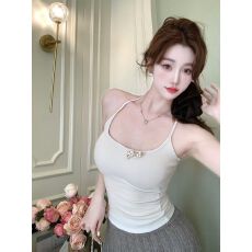 批发工字挂脖外扩吊带背心女2025新款带胸垫内搭外穿打底磨毛修身上衣