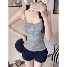 批发美式纯欲辣妹字母印花撞色背心显瘦上衣女