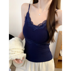 批发甜美风磨毛蕾丝拼接磨毛吊带背心女修身固定带胸垫<b class='q'>百搭</b>上衣