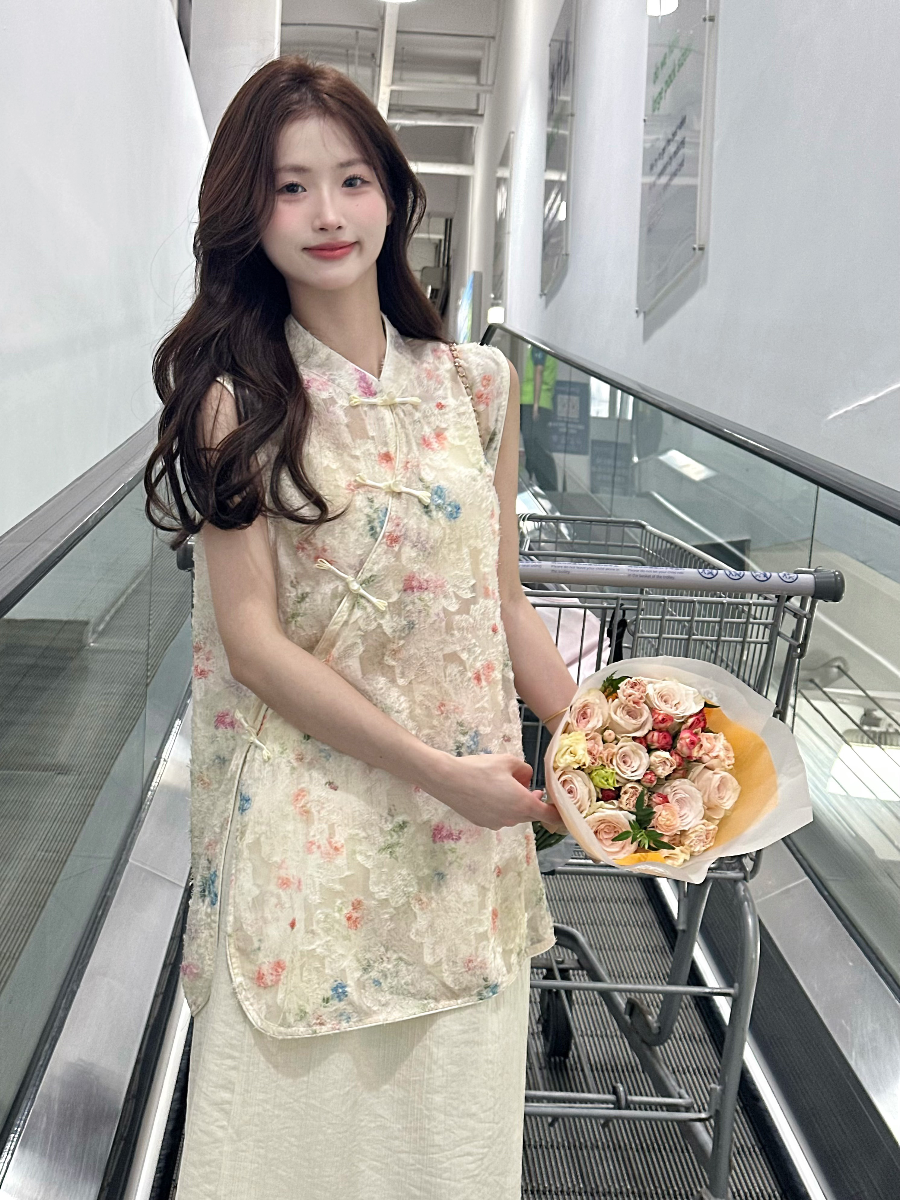 실사 정가 새로운 중식 국풍 세트 연령 감소 자카드 단추 맨위 망사 반신 스커트 투피스 세트