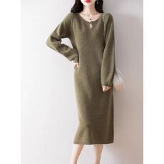 批发2025秋冬季新款圆领毛衫女士宽松<b class='q'>连衣裙</b>显瘦中长款毛衣长裙