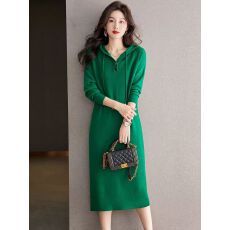 批发慵懒风长袖连帽绝美卫衣<b class='q'>连衣裙</b>女秋装修身显瘦高级感裙子减龄长裙