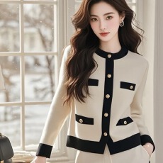 批发法式小香风毛衣外套女冬季新年款撞色高级感气质针织开衫上衣