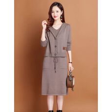 批发羊毛衫女秋冬马甲两件套装毛衣裙中长款韩版收腰羊绒<b class='q'>连衣裙</b>