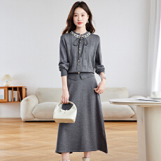 批发时尚针织套装<b class='q'>连衣裙</b>女士套装裙2025秋冬毛衣两件套一整套毛衣裙潮