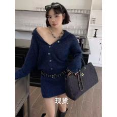 批发秋冬新款翻领百搭长袖<b class='q'>连衣裙</b>宽松内搭慵懒风毛衣裙子