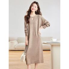 批发2025秋冬新款圆领宽松慵懒风中长款针织<b class='q'>连衣裙</b>女遮肚子毛衣打底裙