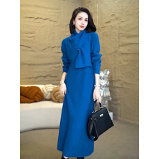 批发秋冬新款设计感防羊毛针织<b class='q'>连衣裙</b>宽松遮肚显瘦内搭过膝围巾毛衣裙