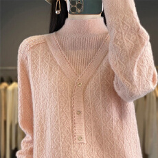 批发<b class='q'>正品</b>高端新款羊毛衫毛衣女短款假两件套上衣纯色针织羊绒秋冬百搭