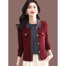 批发假两件套针织衫女开衫拼接套装洋气<b class='q'>妈妈装</b>春秋羊毛衫拼色打底毛衣