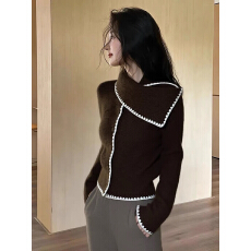 批发<b class='q'>长袖</b>针织衫女2025秋冬新款<b class='q'>韩版</b>宽松设计感上衣围脖轻奢气质毛衣潮