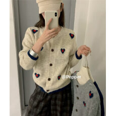 韩系设计感甜美减龄爱心针织开衫女秋冬新款宽松软糯长袖毛衣外套