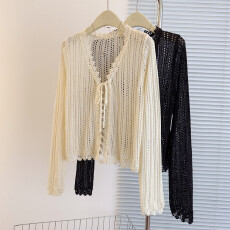 批发大码女装新款蕾丝花边系带防晒开衫女胖MM外搭披肩针织罩衫