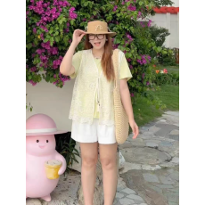 批发<b class='q'>大码</b>蕾丝拼接马甲短袖T恤两件套女夏季胖MM遮肉显瘦宽松上衣套装