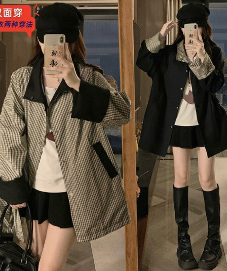 실사 양면 바람막이 한 부서 캐주얼 품격 바람막이 양면 착용 스탠드 칼라 여성 코트