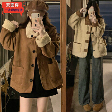 批发<b class='q'>实拍</b>两面穿麂皮绒羊羔毛外套加绒加厚皮毛一体棉服