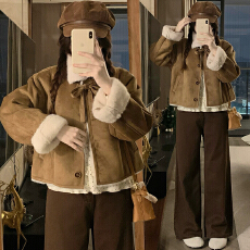 批发<b class='q'>实拍</b> 皮毛一体宽松百搭厚外套女冬小个子加绒短棉服