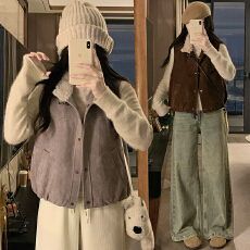 批发实拍立领麂皮绒马甲<b class='q'>外套女</b>秋冬款气质时尚厚款加棉保暖坎肩