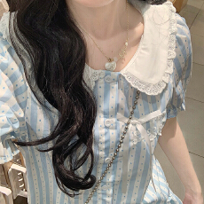 批发实拍甜美可爱短袖<b class='q'>娃娃领</b><b class='q'>衬衫</b>半身裙短款裙子套装女夏