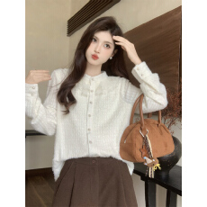 批发实拍 2025秋季新款法式温柔风蕾丝拼接领长袖<b class='q'>衬衫</b>女排扣<b class='q'>衬衣</b>
