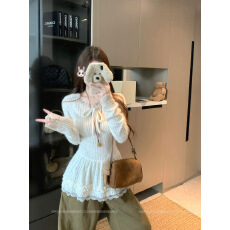 批发实拍 2025秋冬新款甜美风波点蕾丝打底衫系带修身显瘦长袖上衣女