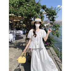批发实拍 2026夏新款<b class='q'>文艺</b><b class='q'>范</b>棉料短款绣花泡泡袖衬衫女上衣