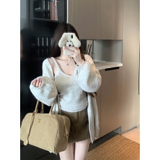 批发实拍 秋季新款韩版宽松长袖毛衣开衫外套女蕾丝拼接针织吊带套装
