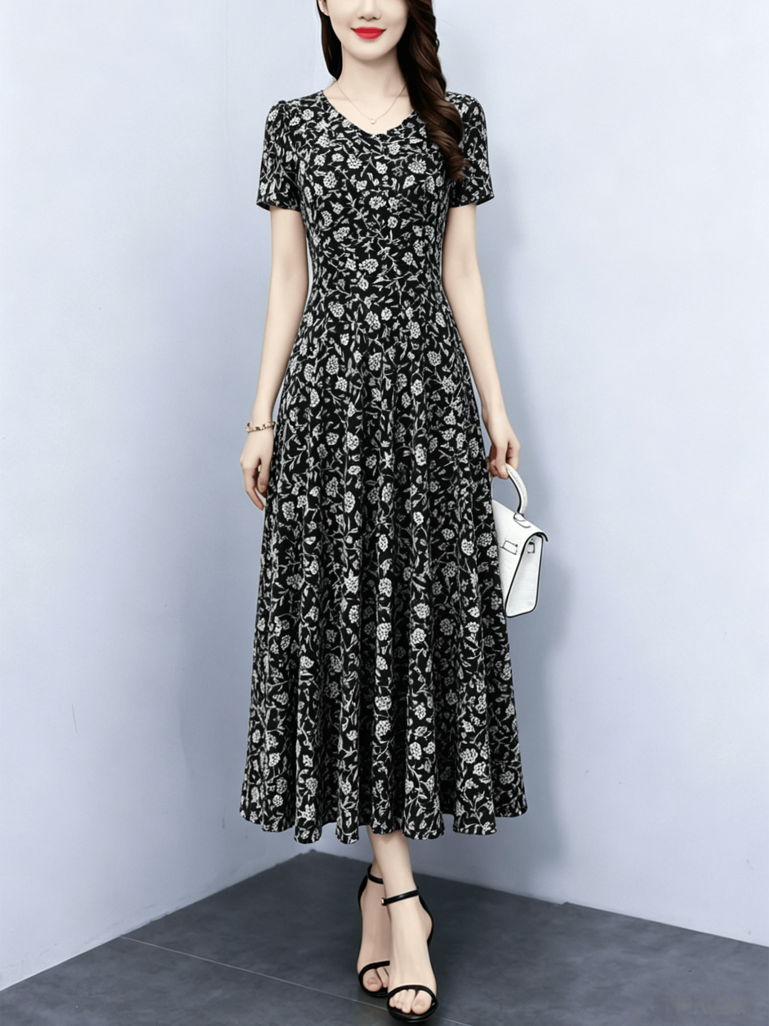 RY5439# 杭州端庄大气连衣裙2026夏季新款女高端精致妈妈碎花裙子