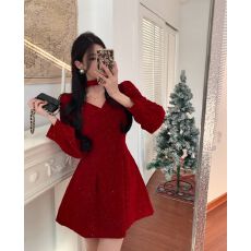 批发新年战袍圣诞衣服喜庆女装年会<b class='q'>小礼服</b>黑色丝绒初恋连衣裙子秋冬天