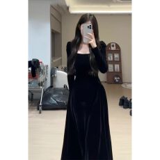 批发网纱拼接气质<b class='q'>连衣裙</b>女春季御姐轻熟风收腰裙子黑色<b class='q'>开叉</b>包臀中长裙