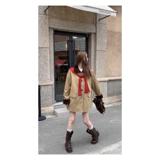 批发卡其色撞色拼接风衣外套女春<b class='q'>秋</b>2025新款英伦风时尚休闲chic大衣潮