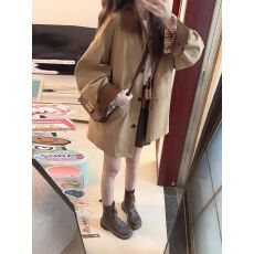 批发卡其色撞色拼接风衣外套女春<b class='q'>秋</b>2025新款英伦风时尚休闲chic大衣潮