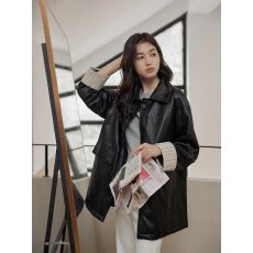 批发高级感黑色皮衣外套女2025新款超火皮夹克酷飒风正流行美式小个子