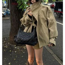 批发韩版休闲气质卡其色短款风衣外套女2026秋季新品双排扣立领夹克衫