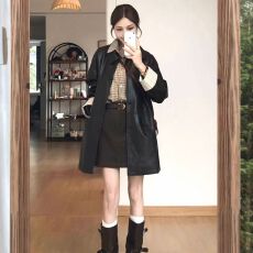 批发中长款<b class='q'>夹克</b>外套百搭款通勤韩系pu皮衣超好看轻熟风显瘦港味<b class='q'>女</b>上衣